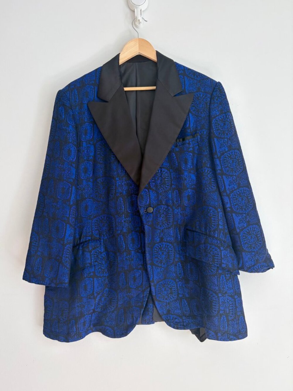 Simpsons Vintage 1950s Blue Satin Jacquard Smoking Dinner Jacket L